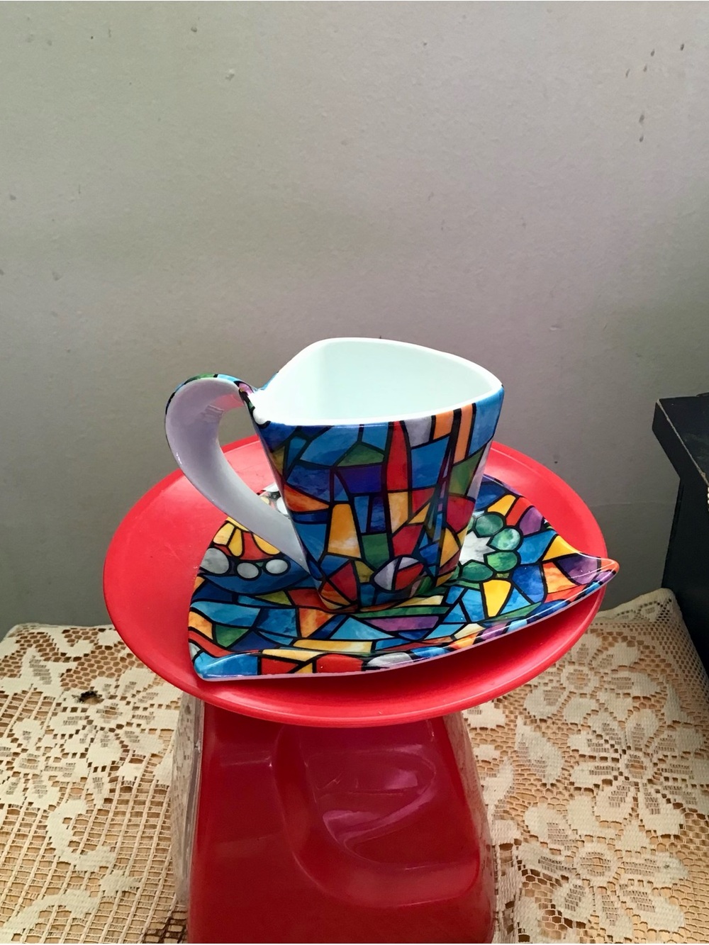 Multicolor Stained-Glass Pattern Espresso Cup and Saucer Art Trencadis Barcelona